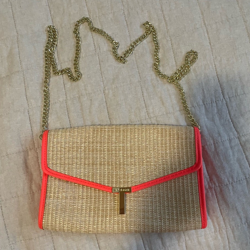 TED BAKER STRAW T CLUTCH NEON-ORANGE
